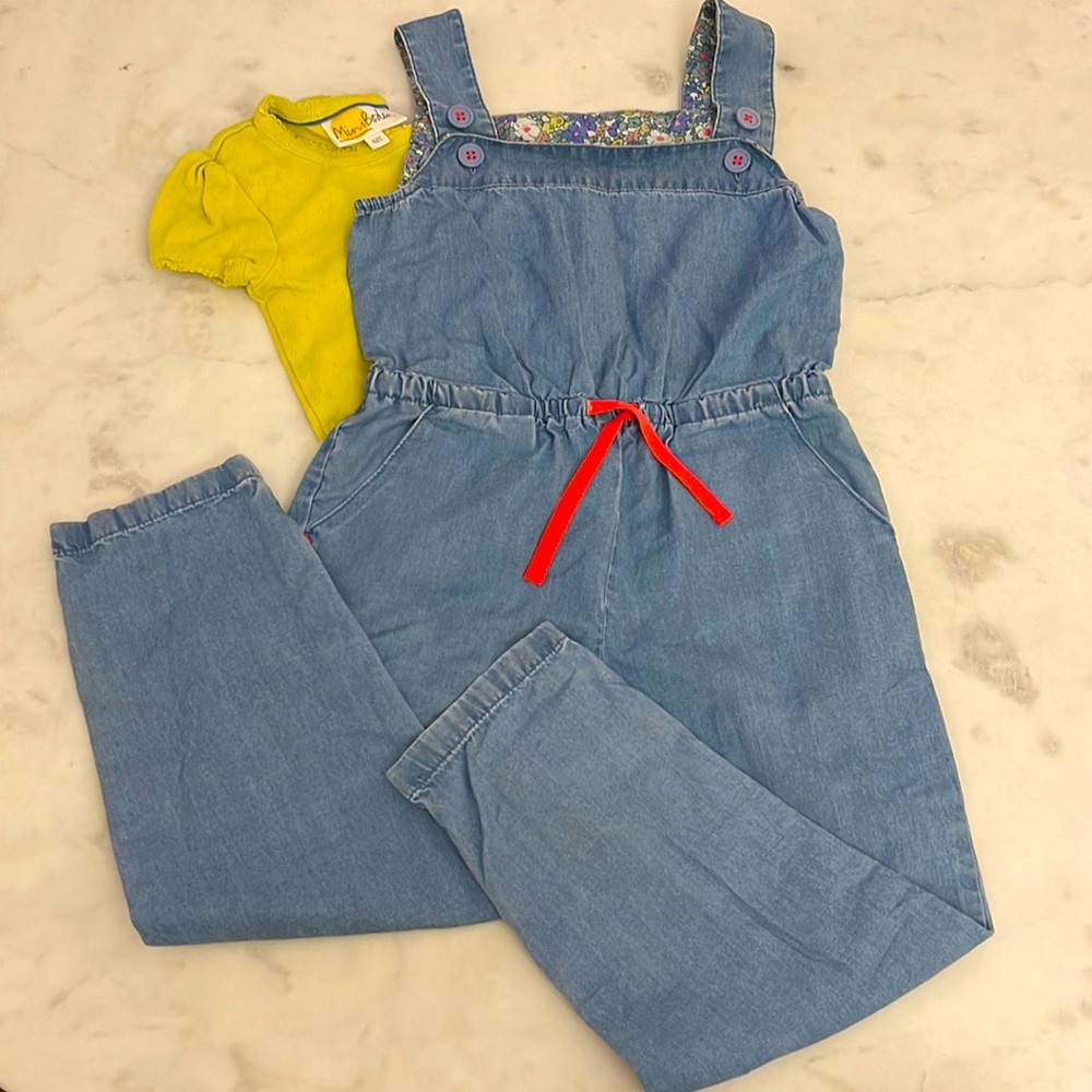Mini Boden Cotton Overalls with Pointelle Tee Shirt